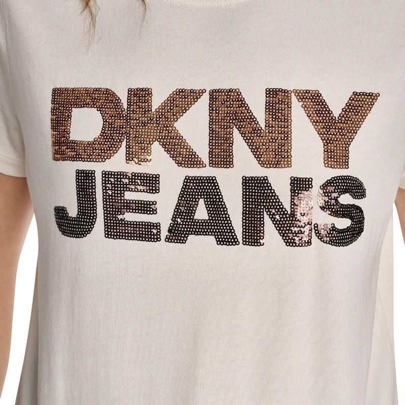 T-shirt sequin stacked Ecru DKNY