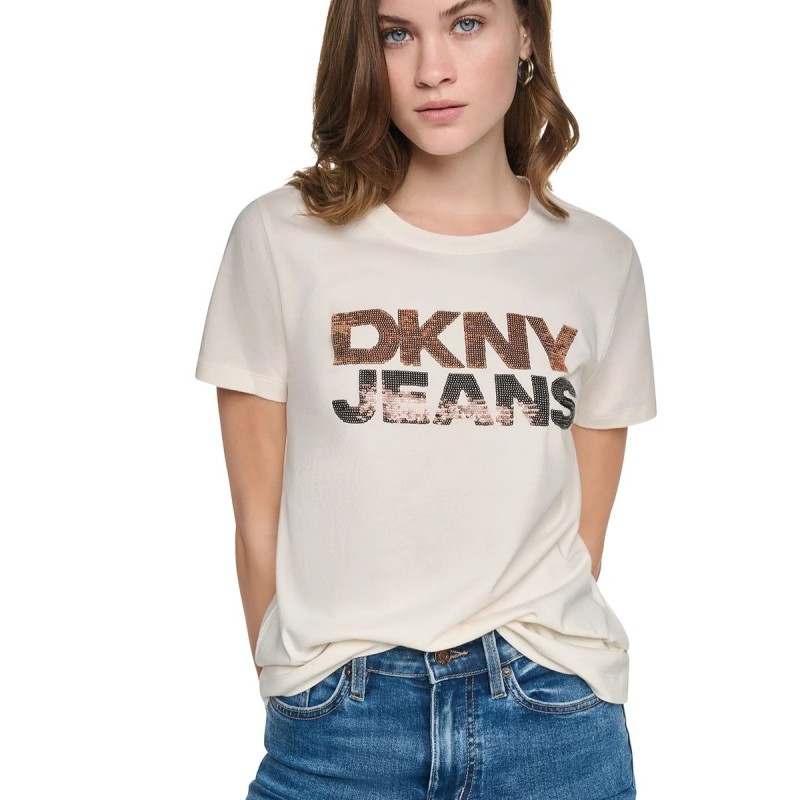 T-shirt sequin stacked Ecru DKNY