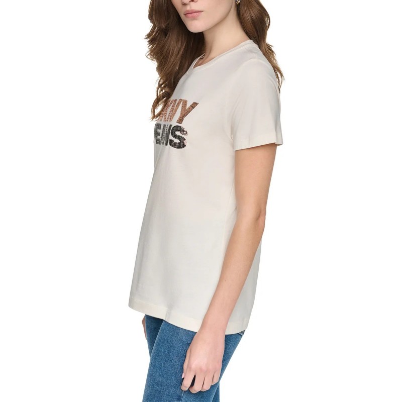 T-shirt sequin stacked Ecru DKNY