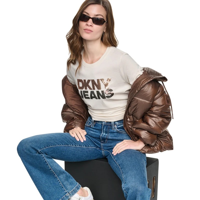T-shirt sequin stacked Ecru DKNY