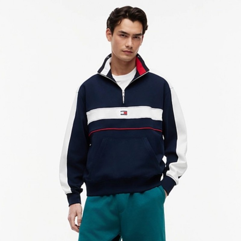 Μπλούζα με μακρύ μανίκι και φερμουάρ 1/4 TJM Cblock Blue Tommy jeans