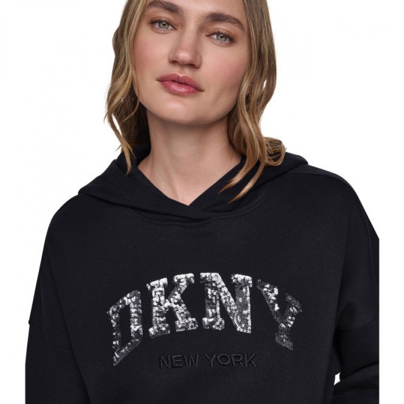 Φούτερ με κουκούλα Black DKNY