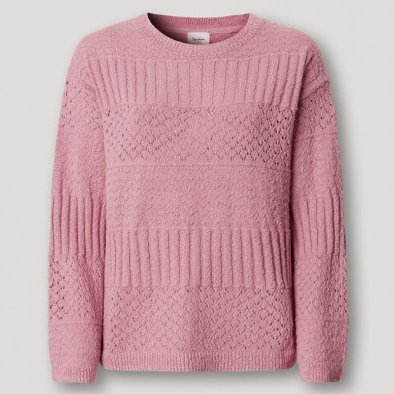 Crew neck crochet jumper Alaya Pink Pepe jeans