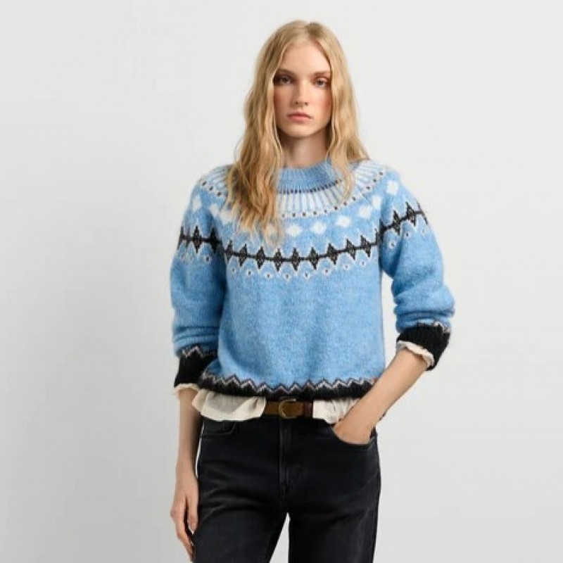 Crew neck fair isle knit jumper Allura Ciel Pepe jeans