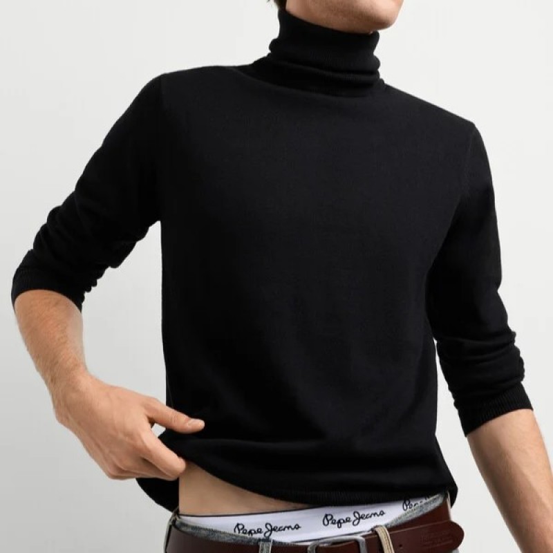 Regular fit high neck knit jumper Andre Black Pepe jeans
