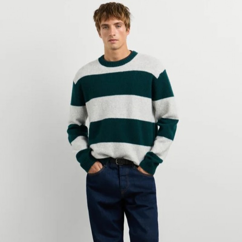 Πουλόβερ ανδρικό Deacon stripe crew Green Pepe jeans