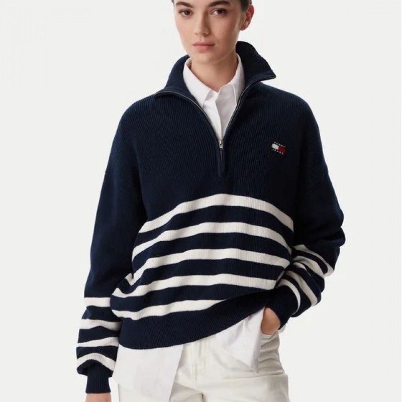 Sweater TJW STRIPE QUARTER ZIP Blue Tommy jeans