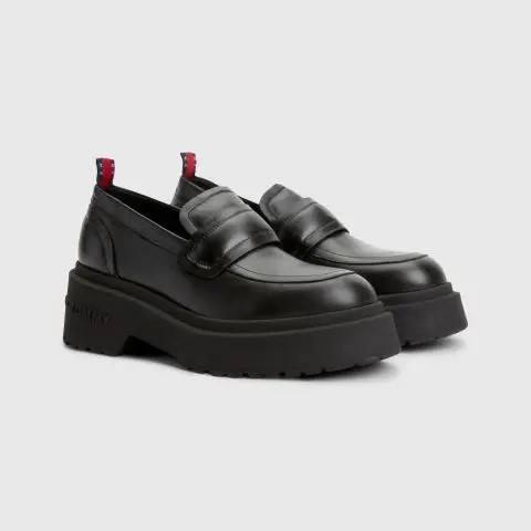 Μοκασίνια δερμάτινα με τρακτερωτή σόλα TJW AVA Black Tommy Jeans
