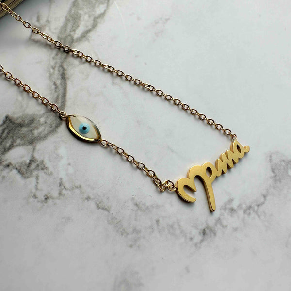 'Mama' steel necklace and split mother-of-pearl eyelet Golden Elephantina